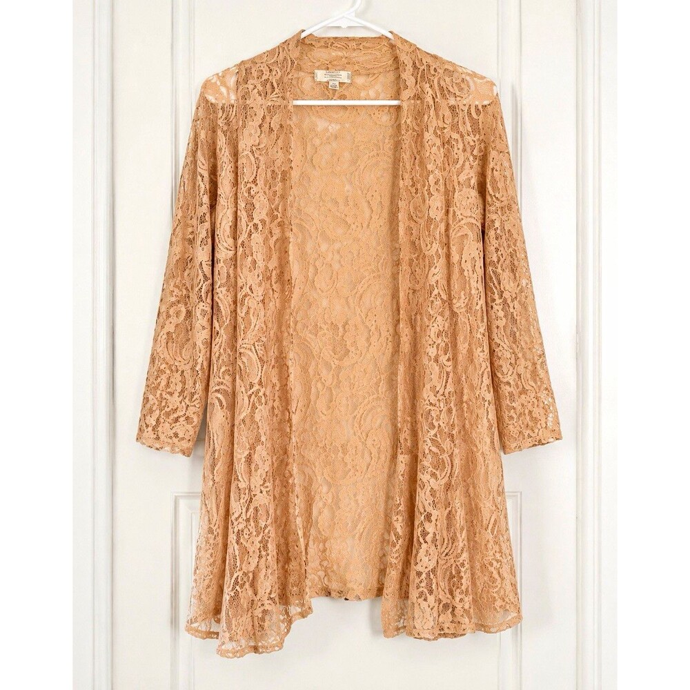 Shannon Ford New York Pink Sheer Floral Lace Open Front Cardigan 3X